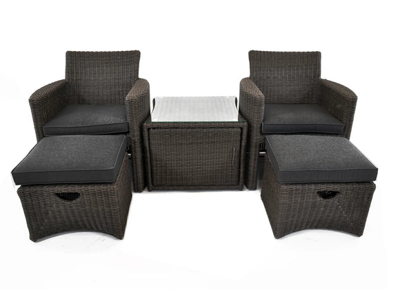 Cupido Wicker 5 Piece Patio Conversation Set With Cushions In Canvas Coal