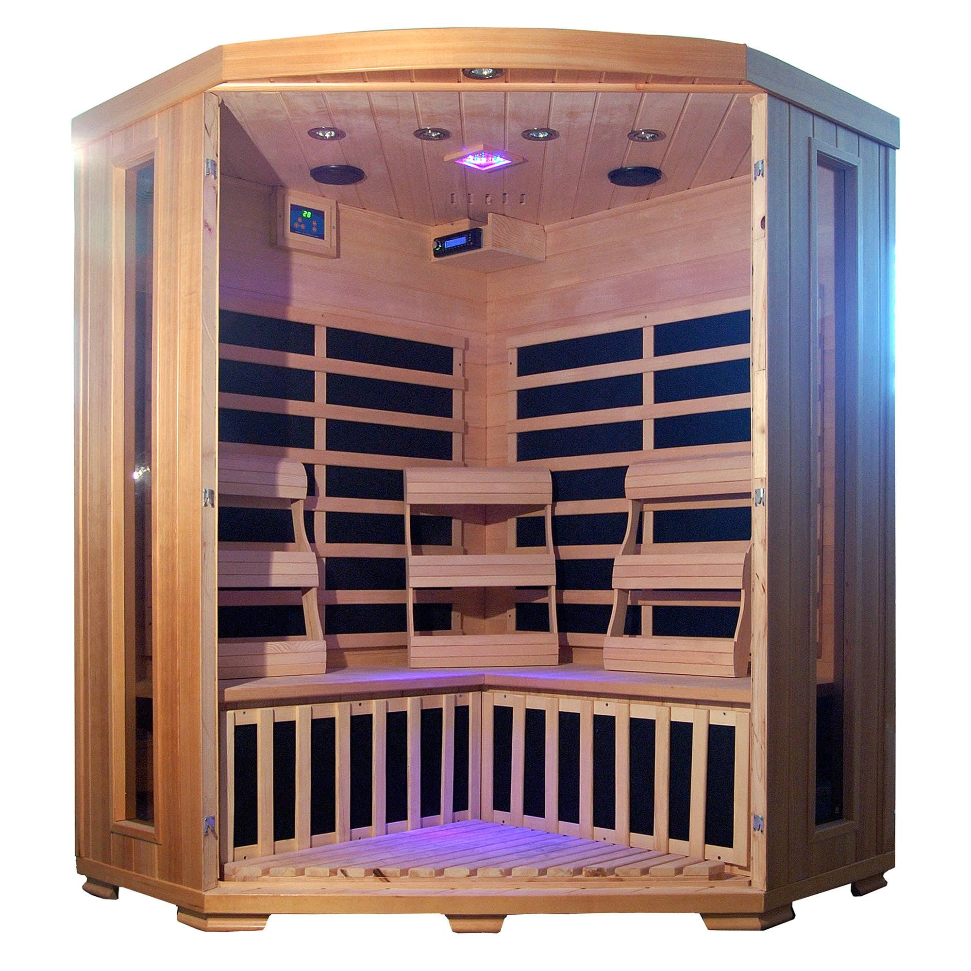 HeatWave Santa Fe 3-Person Hemlock Corner Infrared Sauna with 7 Carbon Heaters