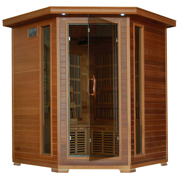 HeatWave Whistler 4-Person Cedar Corner Infrared Sauna with 10 Carbon Heaters