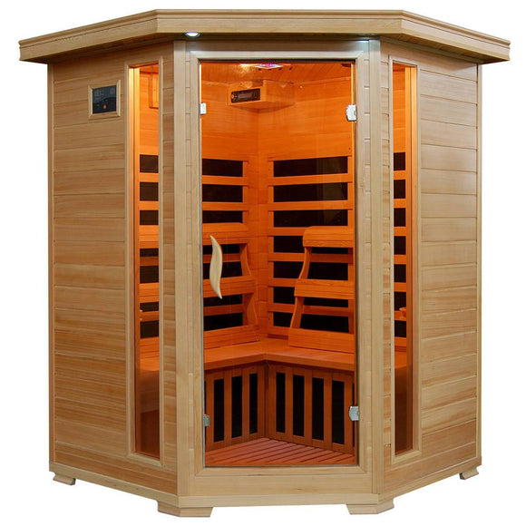 HeatWave Santa Fe 3-Person Hemlock Corner Infrared Sauna with 7 Carbon Heaters
