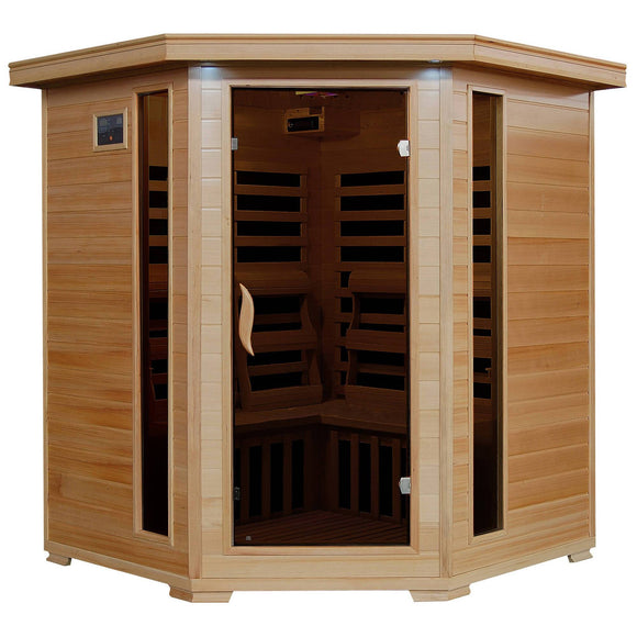 HeatWave Tucson 4-Person Hemlock Corner Infrared Sauna with 10 Carbon Heaters