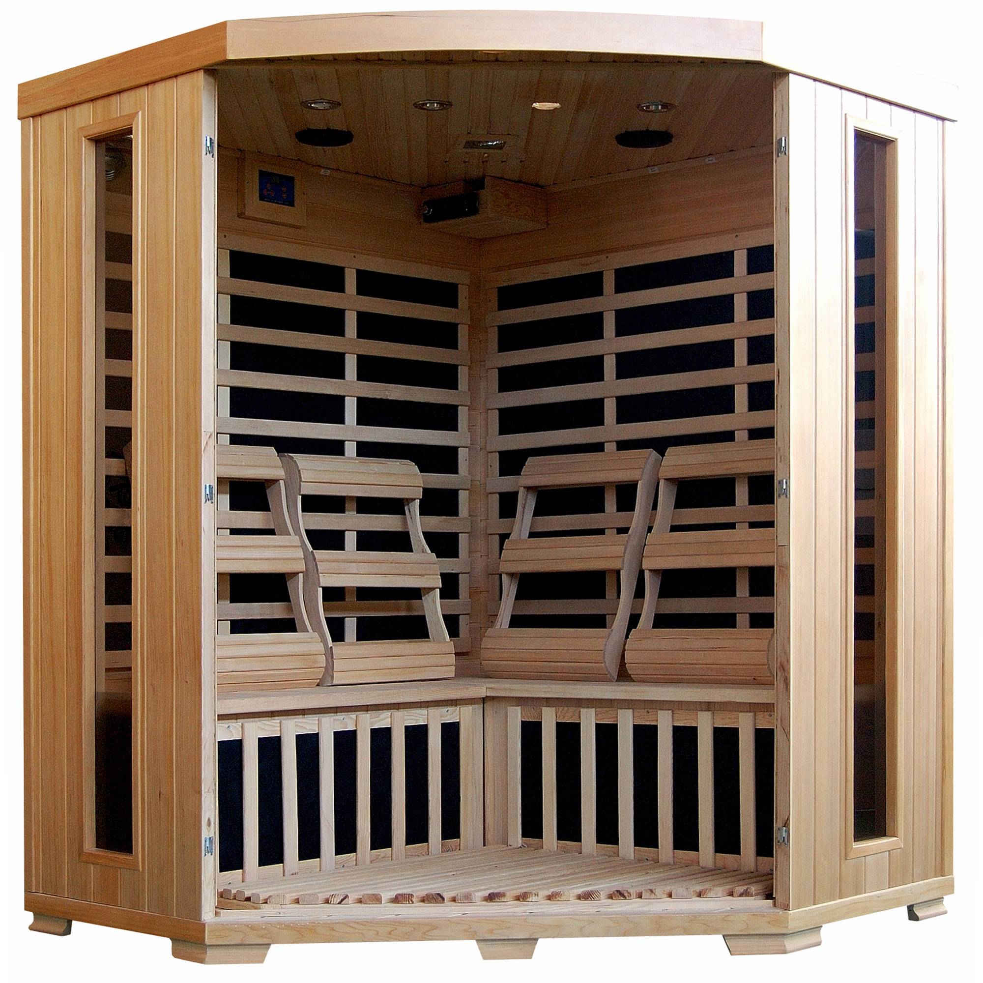 HeatWave Tucson 4-Person Hemlock Corner Infrared Sauna with 10 Carbon Heaters